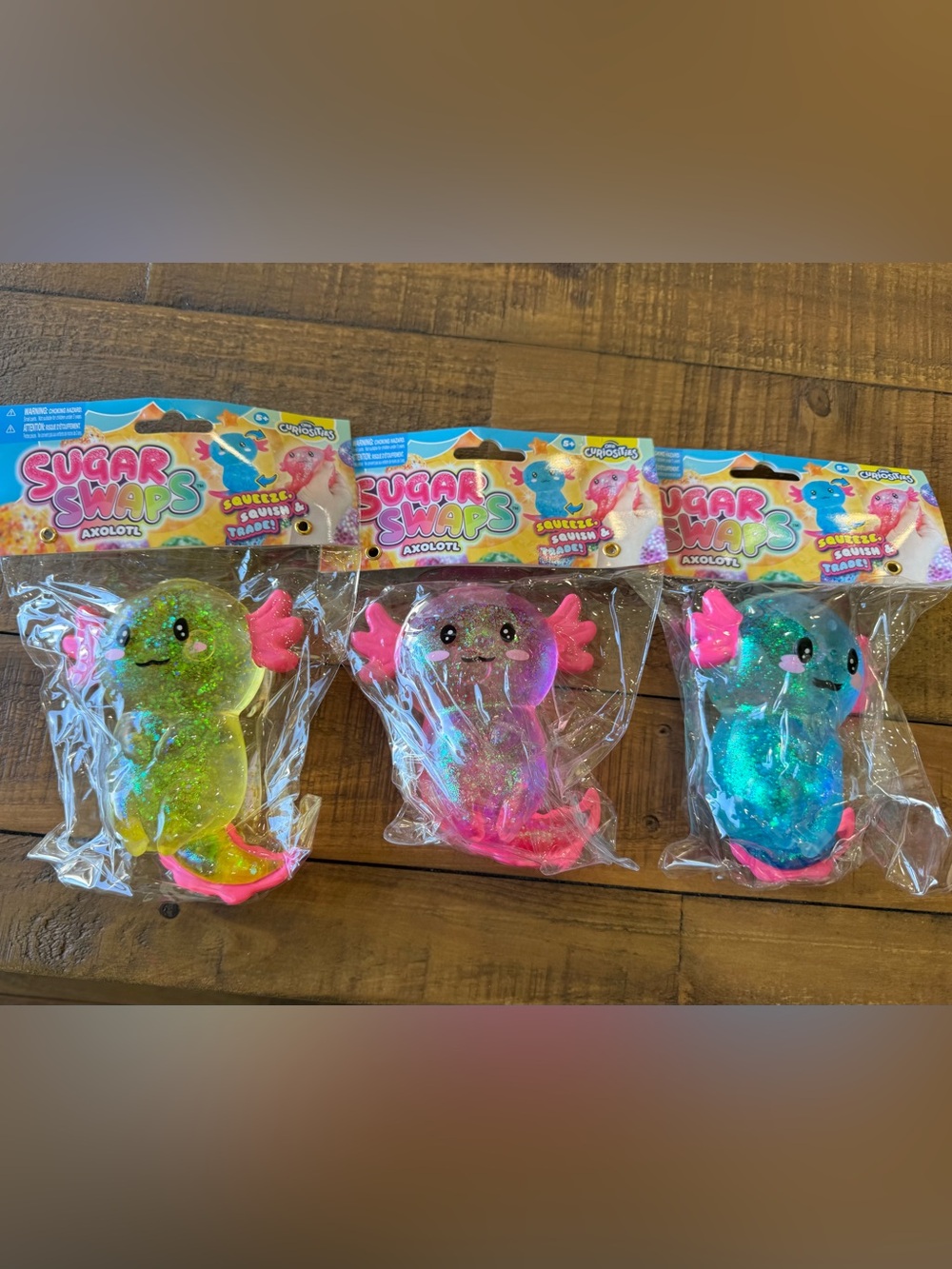 NEW Orb Curiosities Sugar Swaps Axolotl Squishy Fidget Toy Glitter Set of THREE